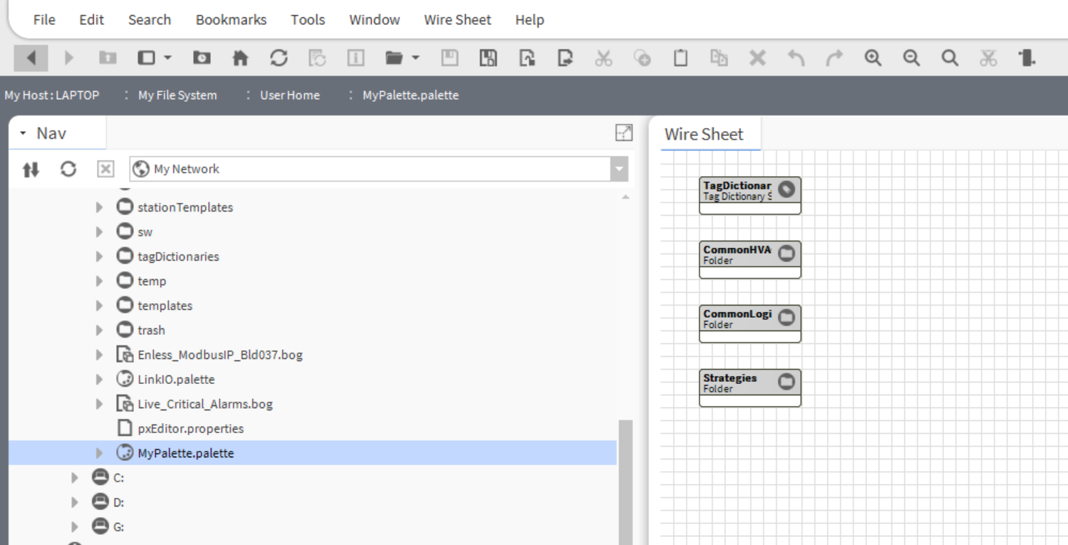 Creating my palette and customizing the New menu